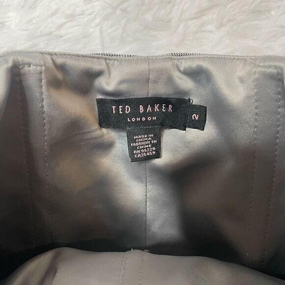 Ted Baker Grey Dress Bow Spagetti Strap Size 2 Wool Silk Blend Fitted Sheath - Picture 4 of 11